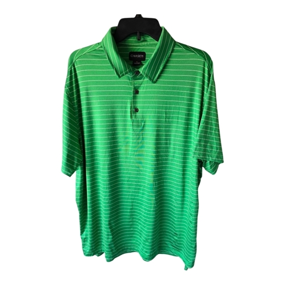 Chase 54 Golf Polo Shirt Mens Green White XL Short Sleeved Striped Street Wear - Picture 1 of 10